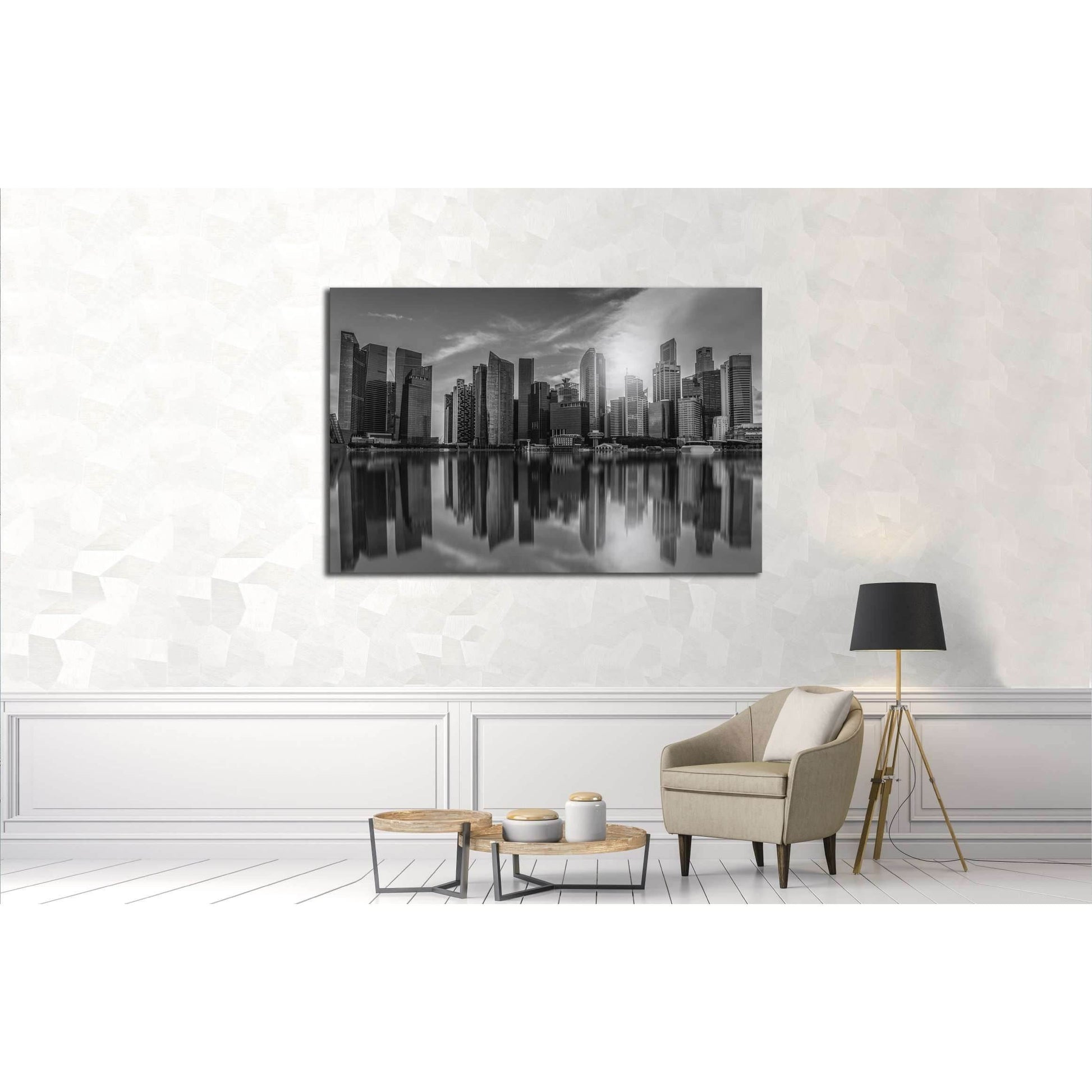 Black and white Singapore city skyline of business district downtown in daytime. №2742 Ready to Hang Canvas Print - Zellart Canvas Prints ALL_Products, s-2742