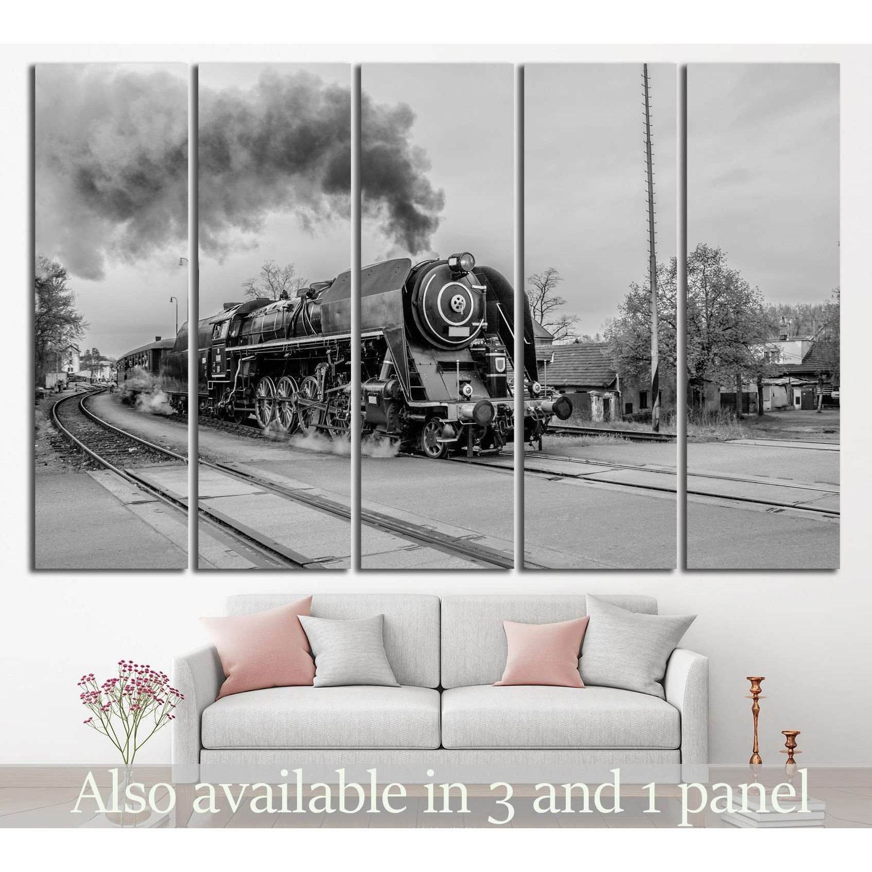 Black and White Train №233 Ready to Hang Canvas Print