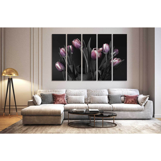 Black and white tulips №D2846 Ready to Hang Canvas Print - Zellart Canvas Prints 0new, ALL_Products, Black & White Wall Art