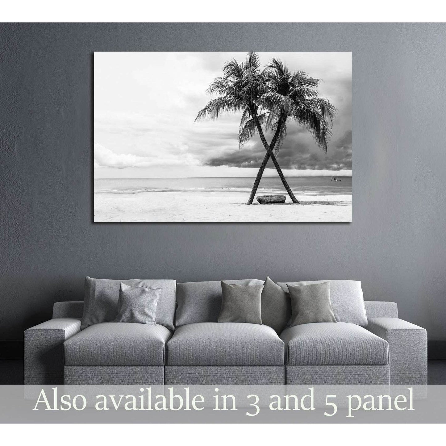 Black & White view of Beautiful beach with palms, Thailand №2863 Ready to Hang Canvas Print - Zellart Canvas Prints ALL_Products, s-2863