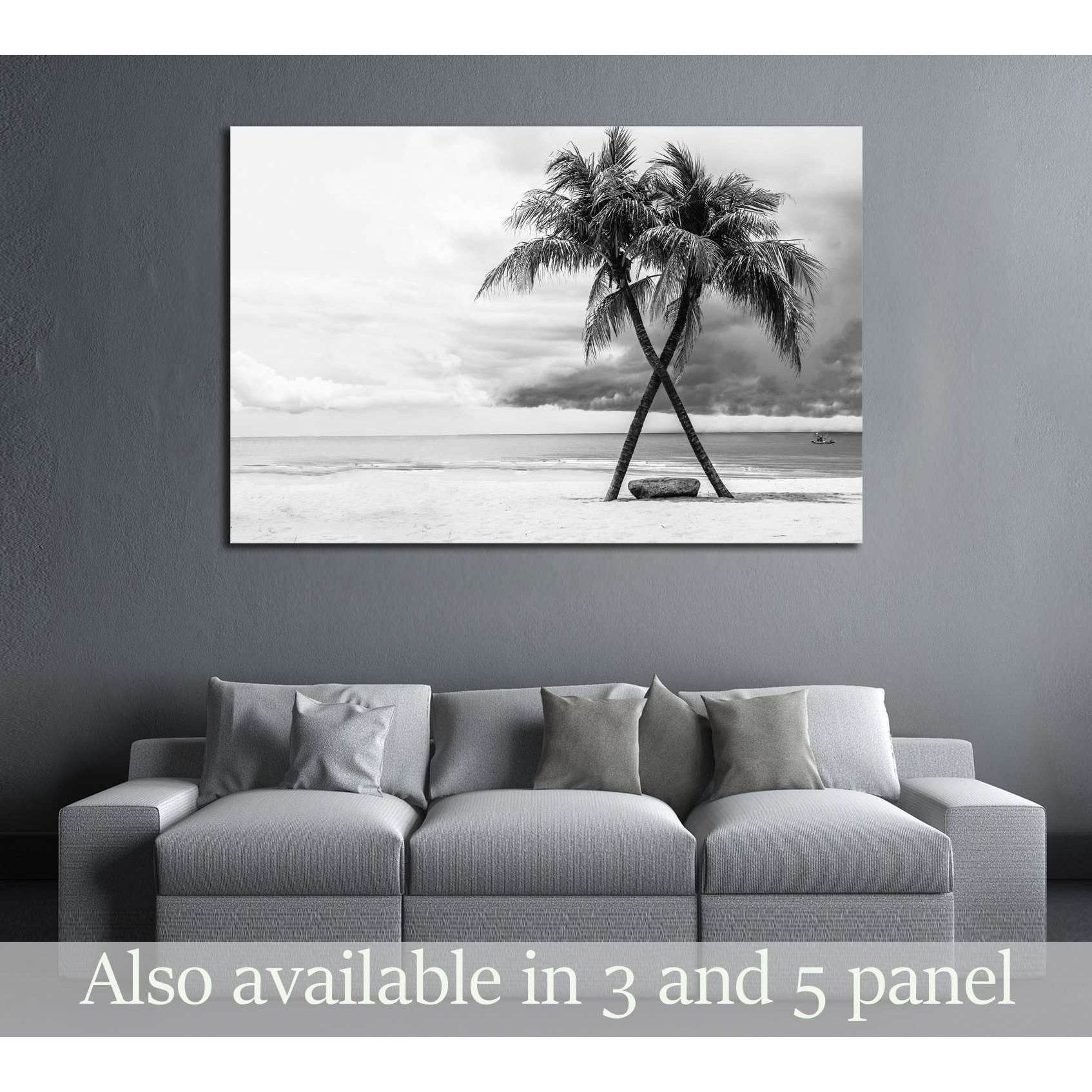 Black & White view of Beautiful beach with palms, Thailand №2863 Ready to Hang Canvas Print - Zellart Canvas Prints ALL_Products, s-2863