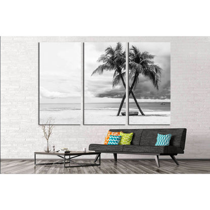 Black & White view of Beautiful beach with palms, Thailand №2863 Ready to Hang Canvas Print - Zellart Canvas Prints ALL_Products, s-2863