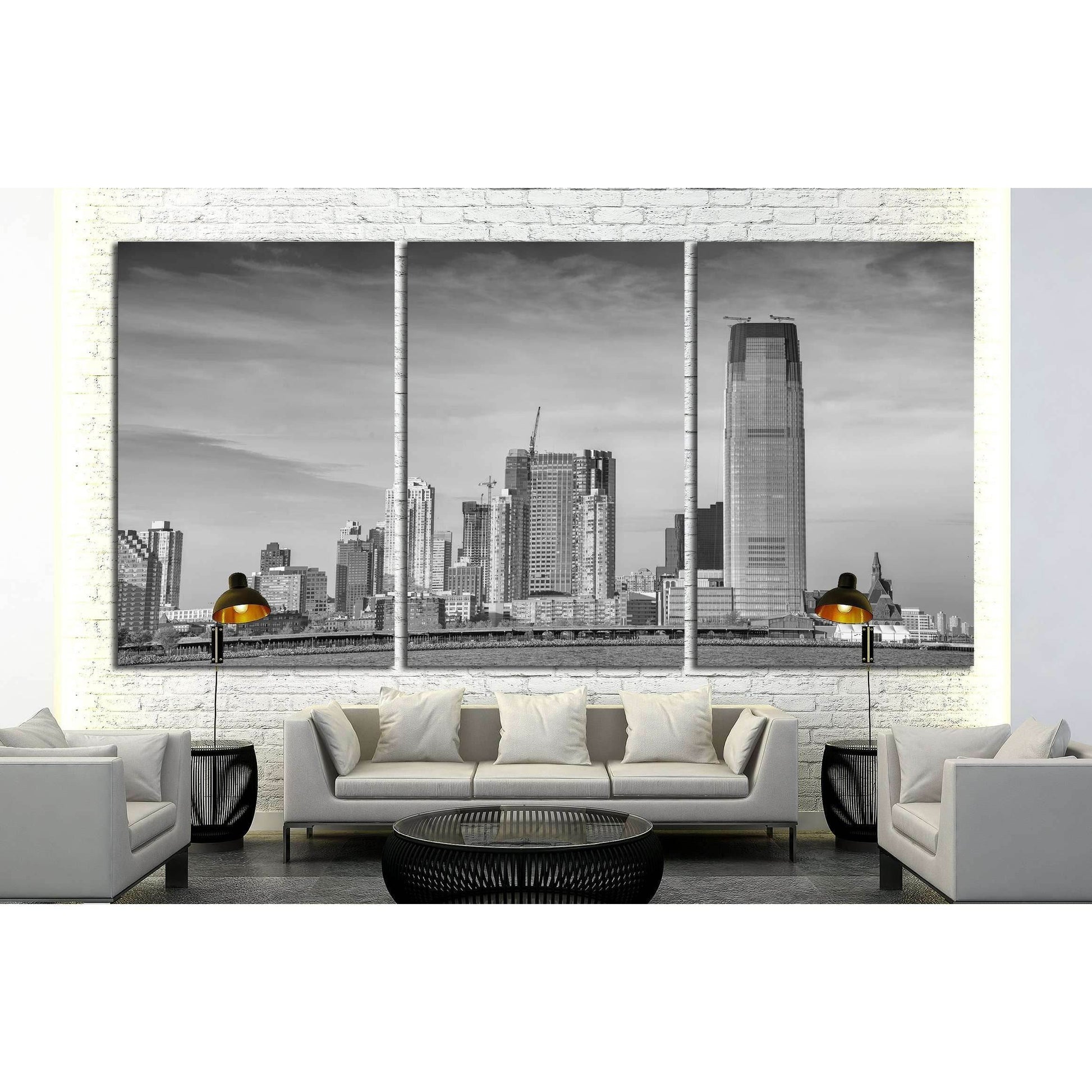 Black and white view of Jersey City skyline №1709 Ready to Hang Canvas Print - Zellart Canvas Prints ALL_Products, s-1709