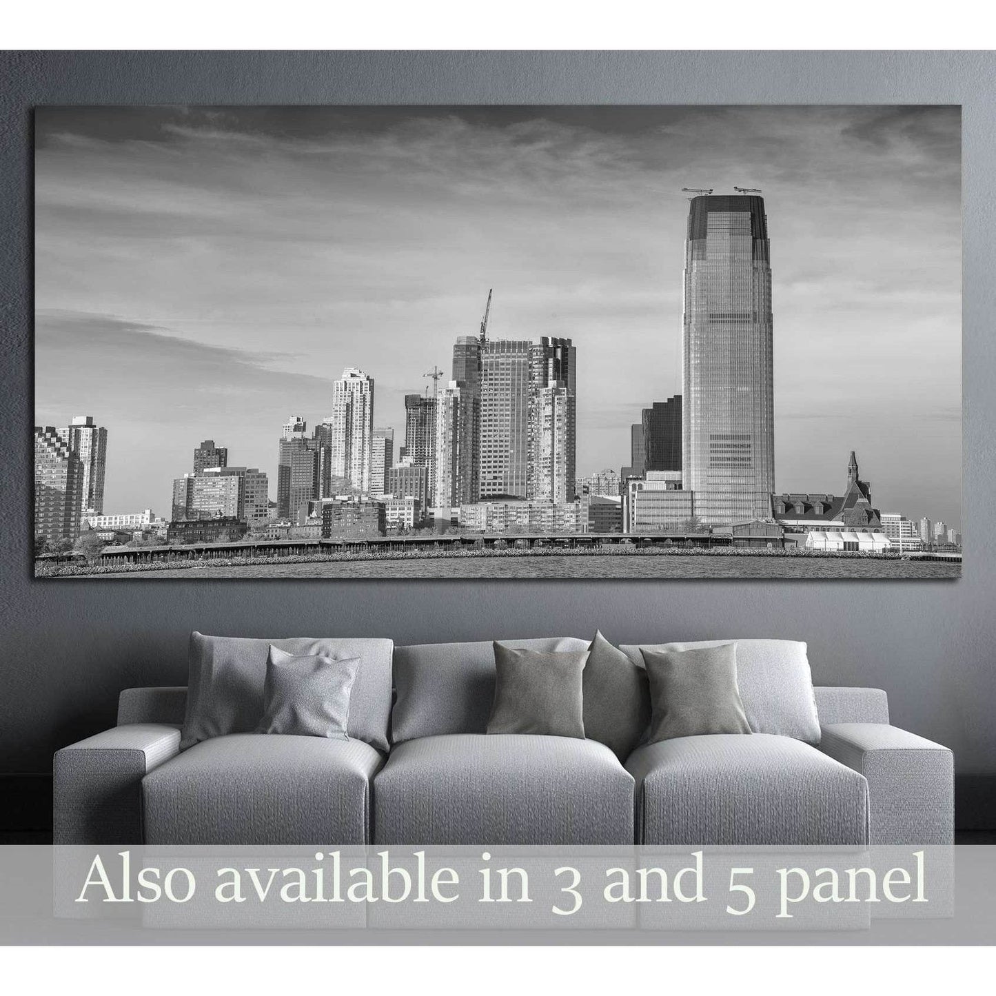 Black and white view of Jersey City skyline №1709 Ready to Hang Canvas Print - Zellart Canvas Prints ALL_Products, s-1709