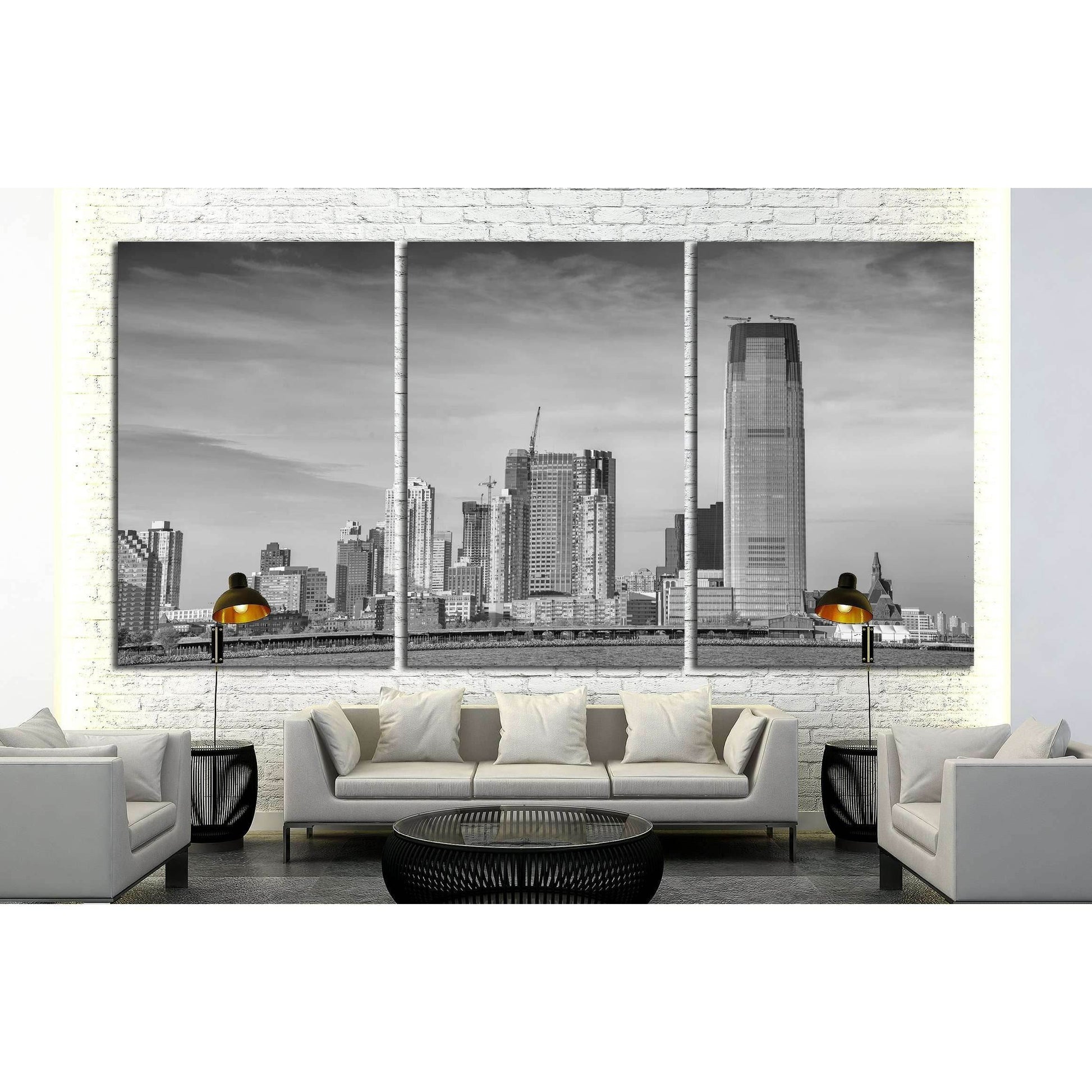 Black and white view of Jersey City skyline №1709 Ready to Hang Canvas PrintCanvas art arrives ready to hang, with hanging accessories included and no additional framing required. Every canvas print is hand-crafted, made on-demand at our workshop and expe