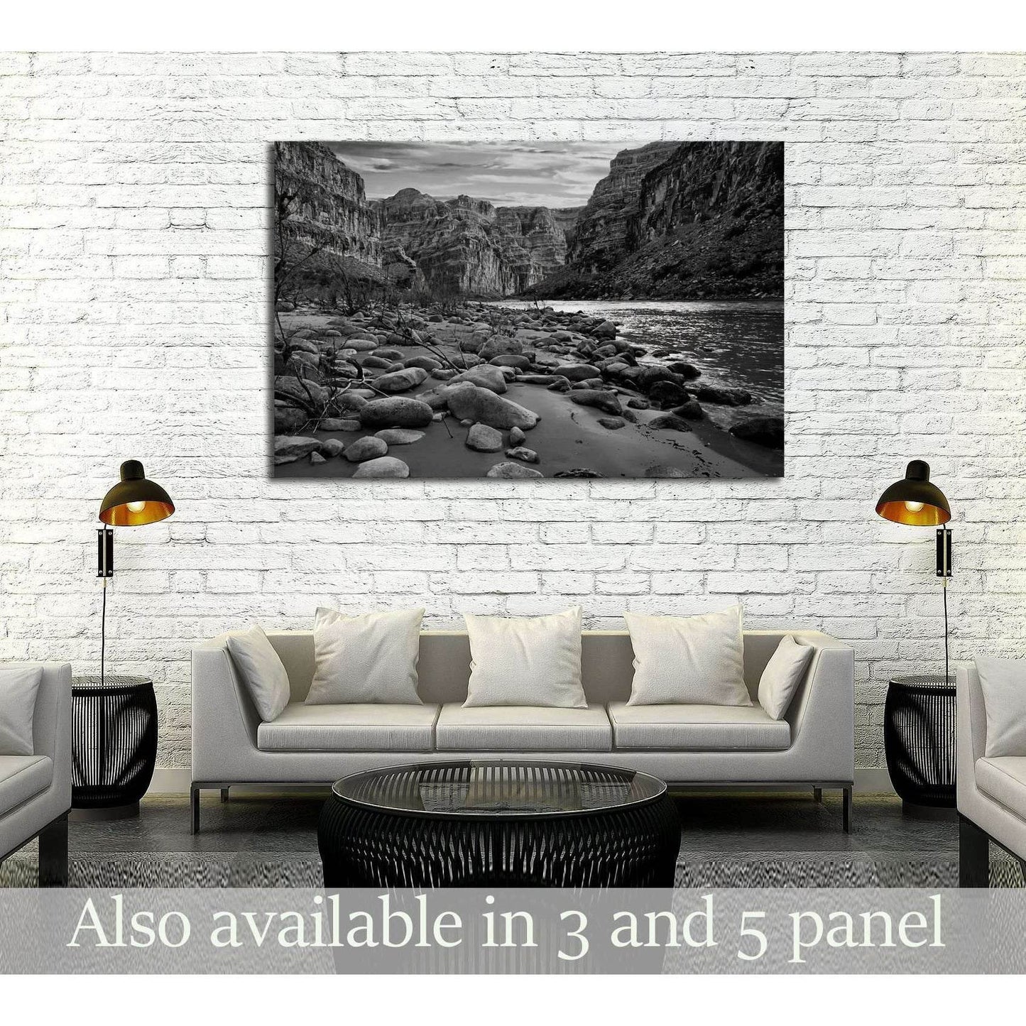Black and white view of the Grand Canyon from the Colorado River №2936 Ready to Hang Canvas Print - Zellart Canvas Prints ALL_Products, s-2936