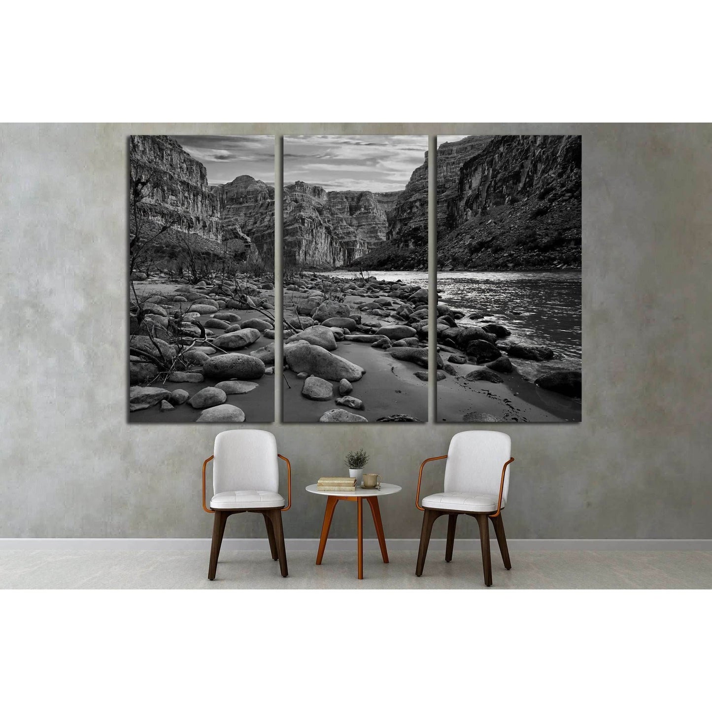 Black and white view of the Grand Canyon from the Colorado River №2936 Ready to Hang Canvas Print - Zellart Canvas Prints ALL_Products, s-2936