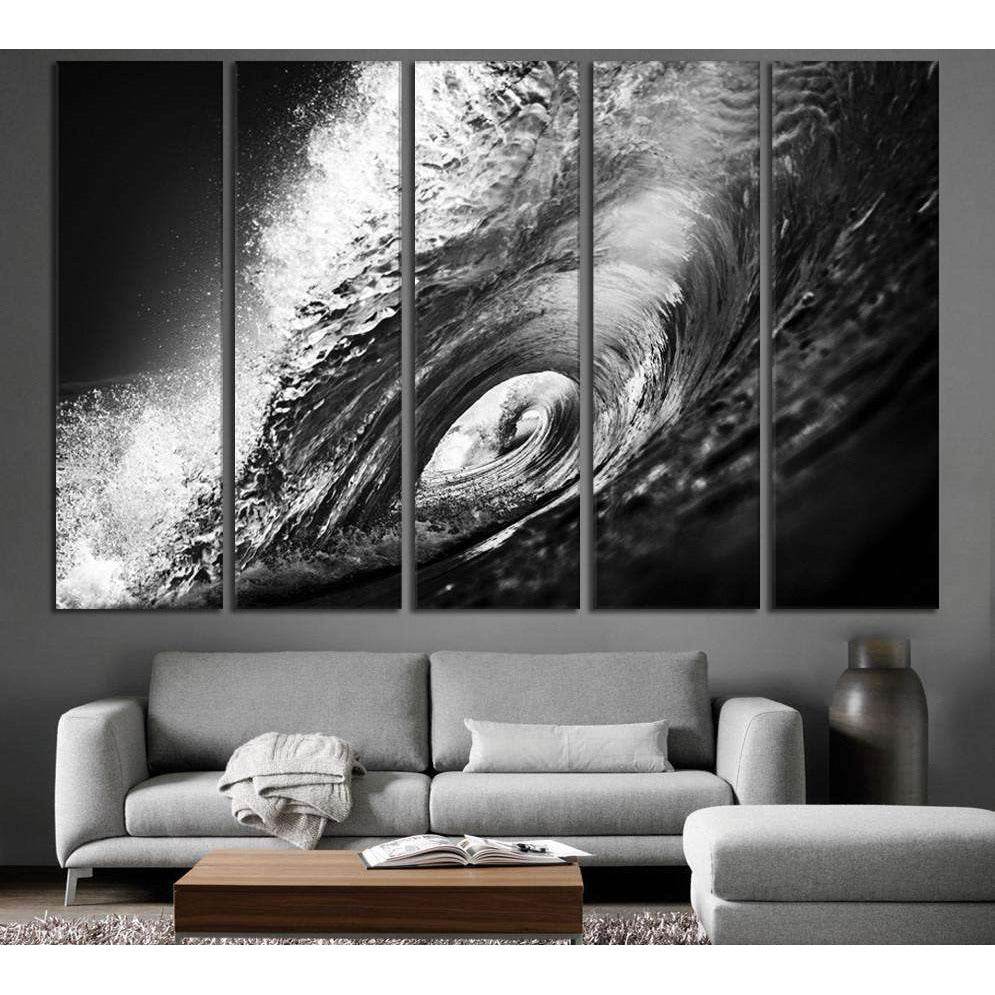Black and White Wave Canvas Print - Zellart