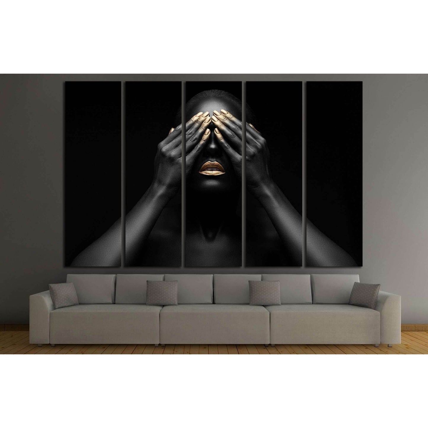 black girl with golden lips and the gold on the tips of the fingers №2467 Ready to Hang Canvas Print - Zellart Canvas Prints ALL_Products, s-2467