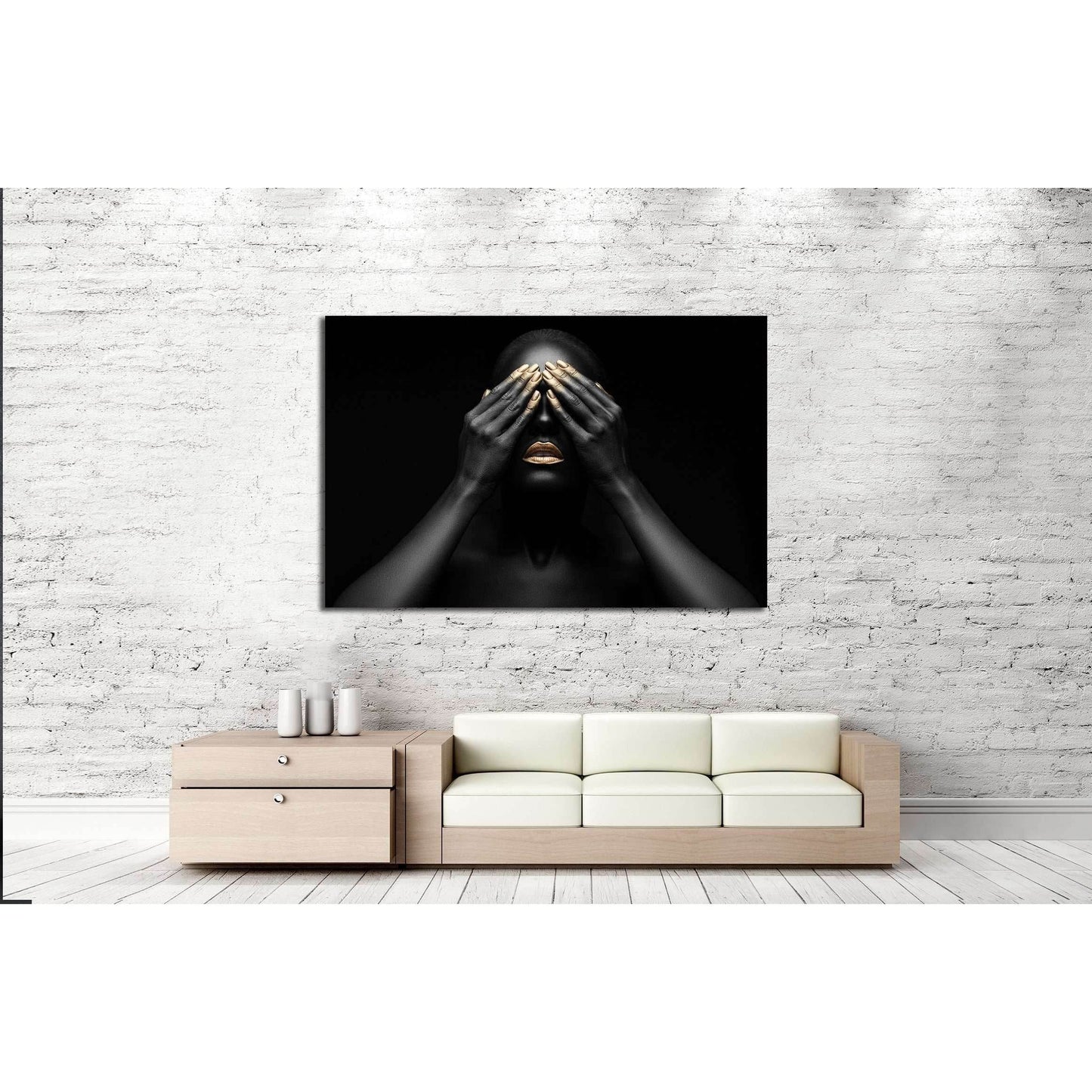 black girl with golden lips and the gold on the tips of the fingers №2467 Ready to Hang Canvas Print - Zellart Canvas Prints ALL_Products, s-2467