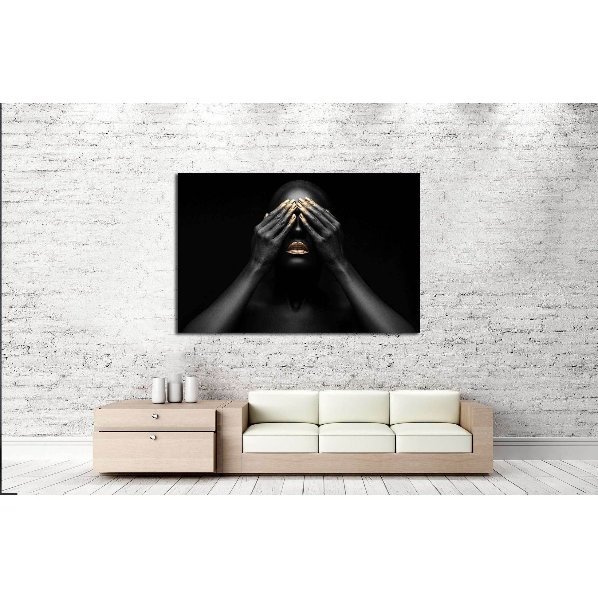 black girl with golden lips and the gold on the tips of the fingers №2467 Ready to Hang Canvas Print - Zellart Canvas Prints ALL_Products, s-2467