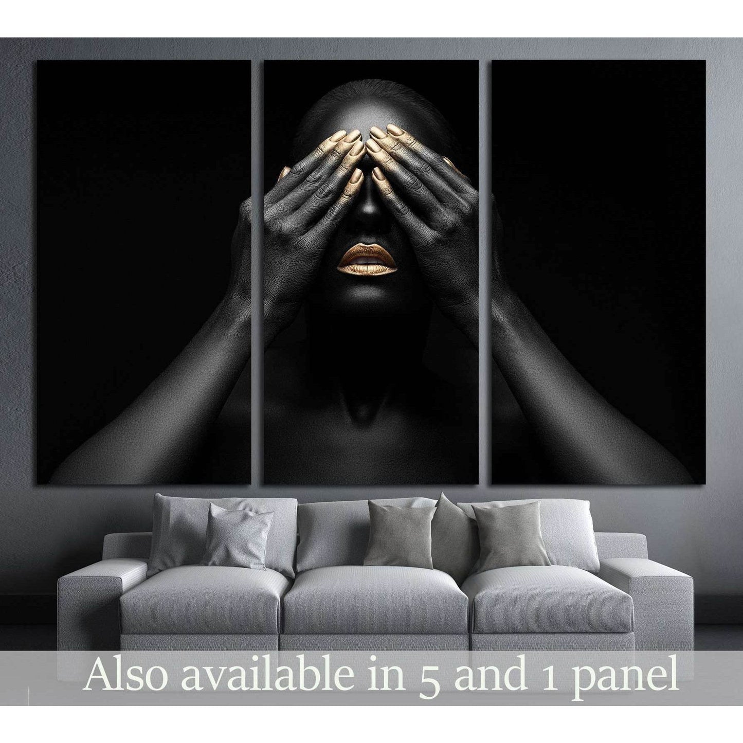 black girl with golden lips and the gold on the tips of the fingers №2467 Ready to Hang Canvas Print - Zellart Canvas Prints ALL_Products, s-2467