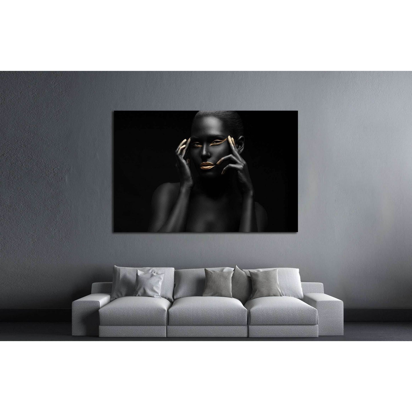 black girl with golden lips and the gold on the tips of the fingers №2468 Ready to Hang Canvas Print - Zellart Canvas Prints ALL_Products, s-2468