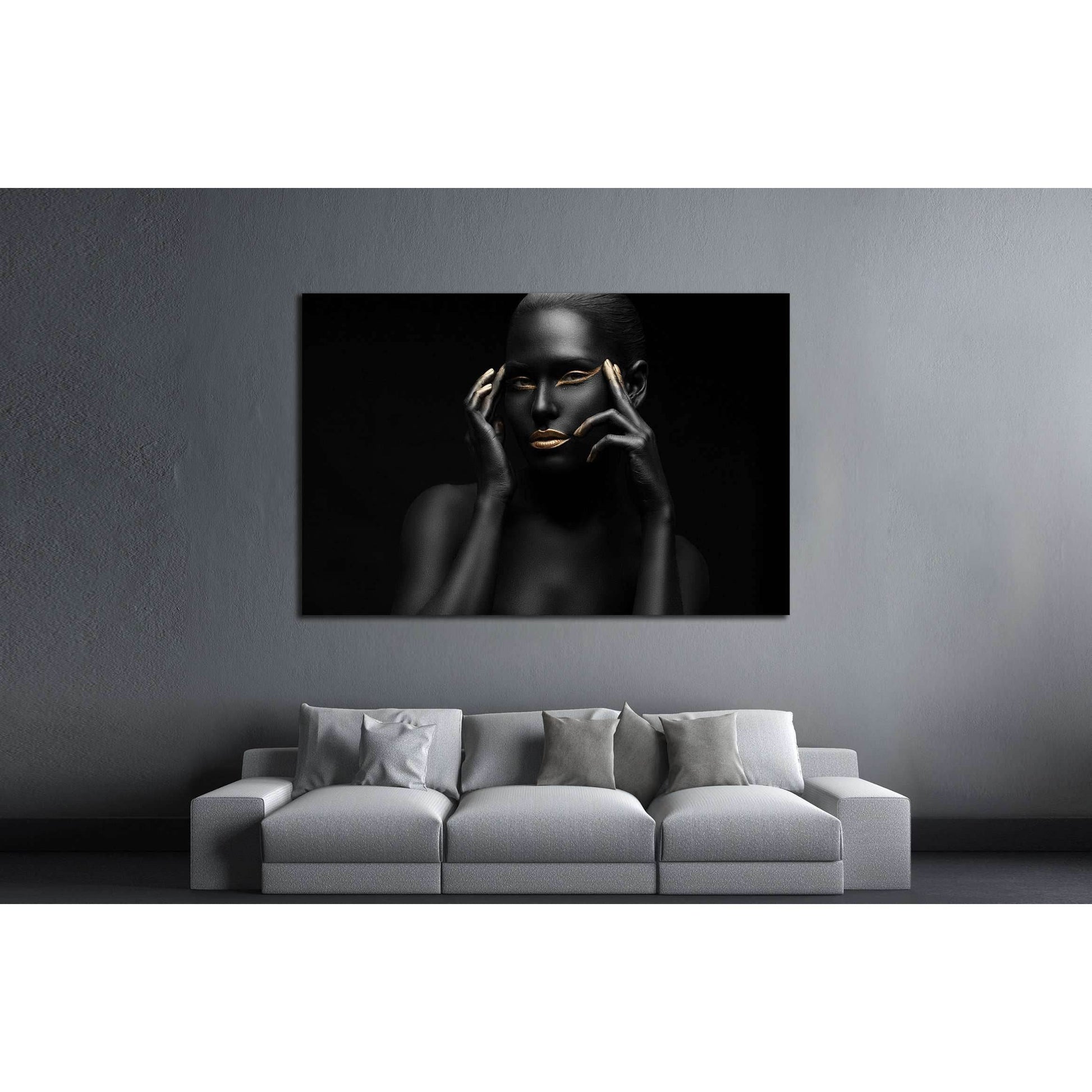 black girl with golden lips and the gold on the tips of the fingers №2468 Ready to Hang Canvas Print - Zellart Canvas Prints ALL_Products, s-2468