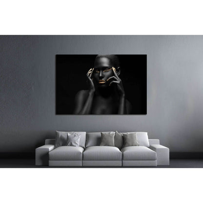 black girl with golden lips and the gold on the tips of the fingers №2468 Ready to Hang Canvas Print - Zellart Canvas Prints ALL_Products, s-2468