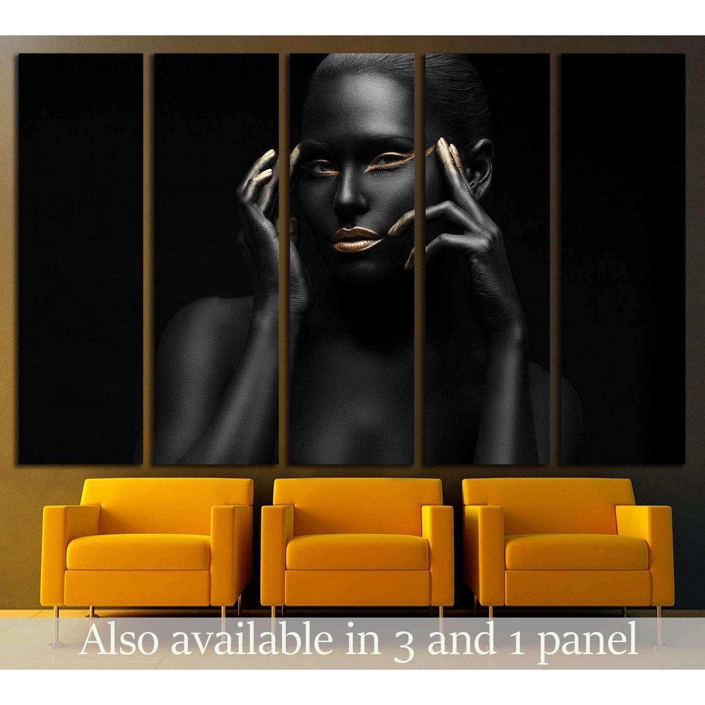 black girl with golden lips and the gold on the tips of the fingers №2468 Ready to Hang Canvas Print - Zellart Canvas Prints ALL_Products, s-2468