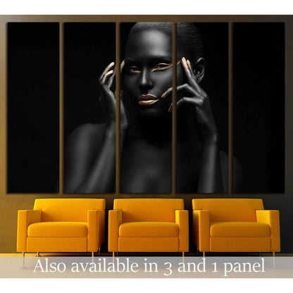 black girl with golden lips and the gold on the tips of the fingers №2468 Ready to Hang Canvas Print - Zellart Canvas Prints ALL_Products, s-2468