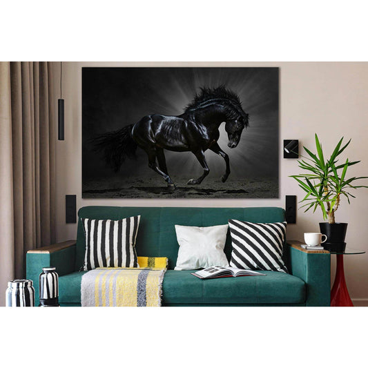 Black Horse In The Rays Of Light №SL1005 Ready to Hang Canvas Print - Zellart Canvas Prints 0new, ALL_Products, Animals & Wildlife, Horses