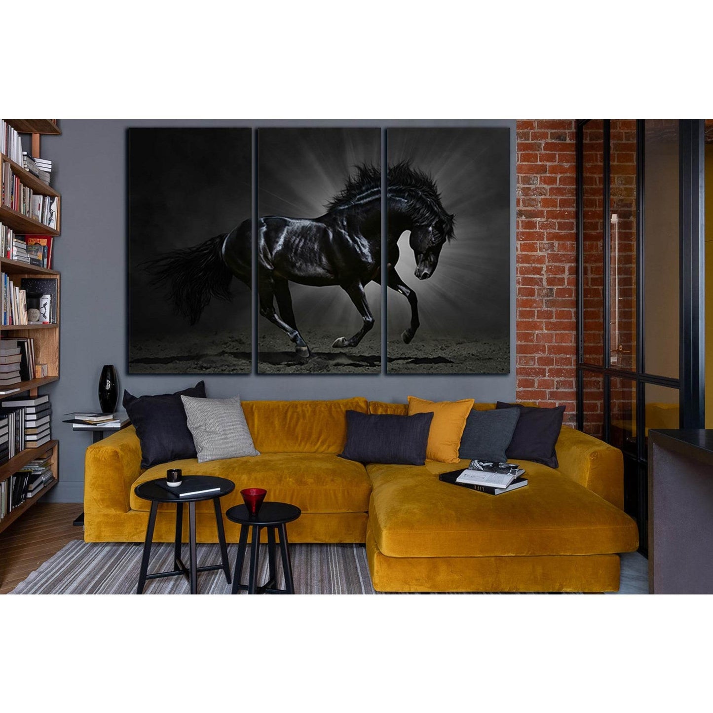 Black Horse In The Rays Of Light №SL1005 Ready to Hang Canvas Print - Zellart Canvas Prints 0new, ALL_Products, Animals & Wildlife, Horses