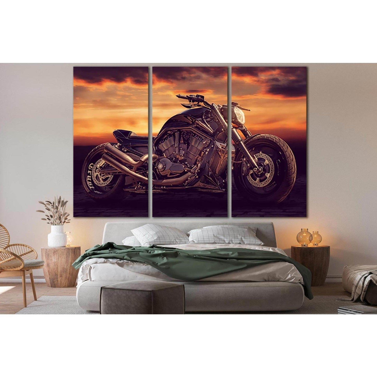 Black Motorcycle During Sunset №SL1437 Ready to Hang Canvas Print - Zellart Canvas Prints 0new, ALL_Products, Engine