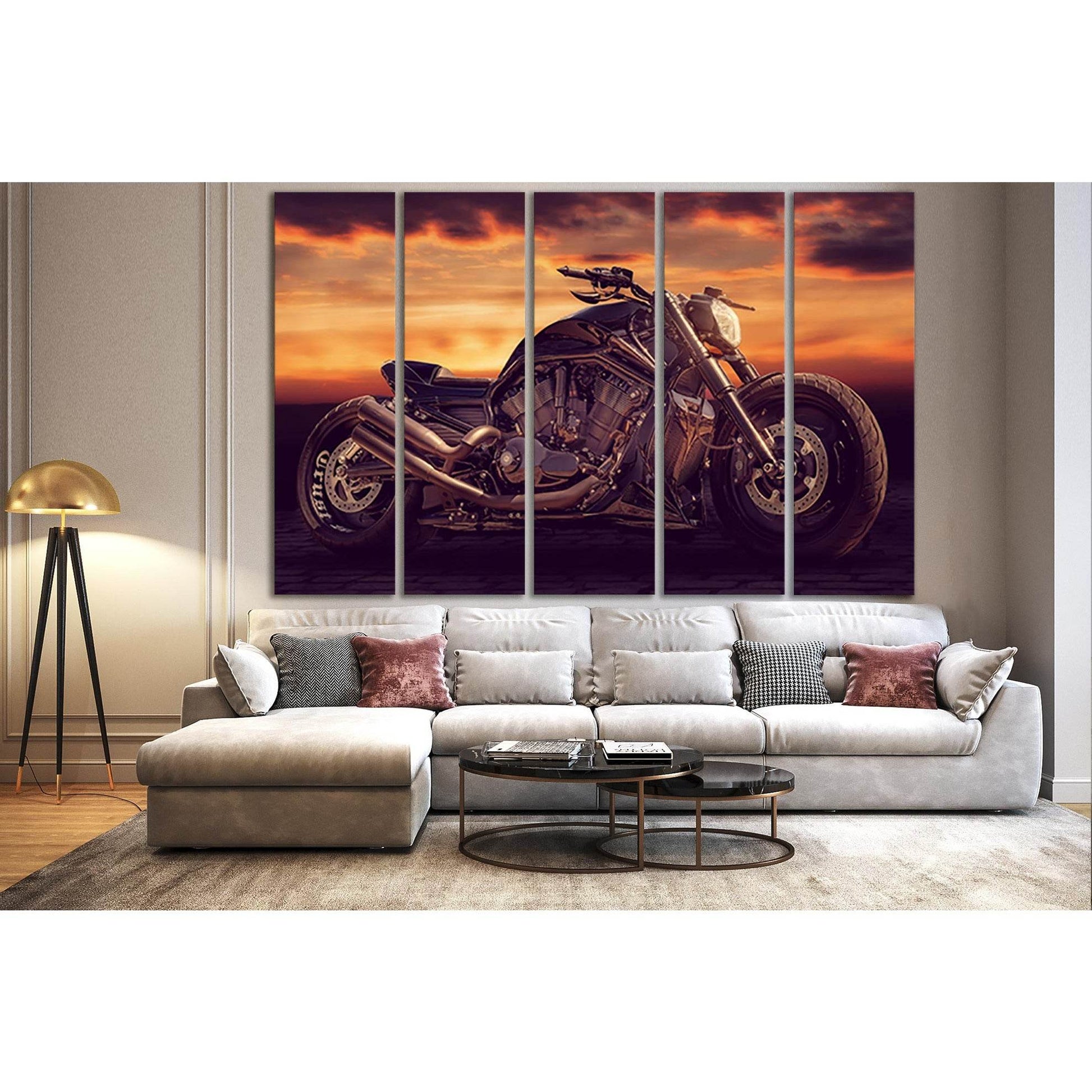 Black Motorcycle During Sunset №SL1437 Ready to Hang Canvas Print - Zellart Canvas Prints 0new, ALL_Products, Engine