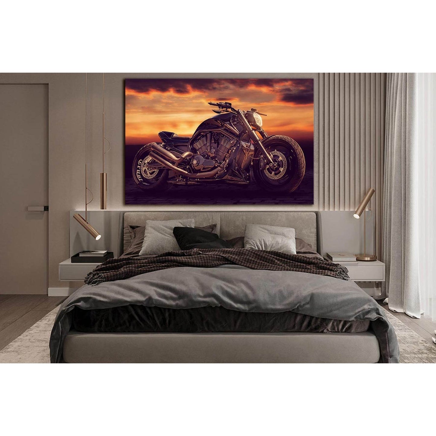 Black Motorcycle During Sunset №SL1437 Ready to Hang Canvas Print - Zellart Canvas Prints 0new, ALL_Products, Engine