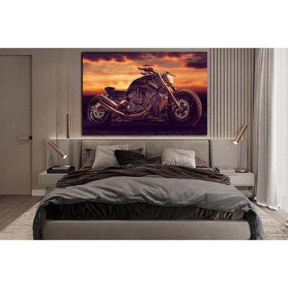 Black Motorcycle During Sunset №SL1437 Ready to Hang Canvas Print - Zellart Canvas Prints 0new, ALL_Products, Engine