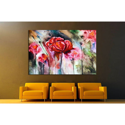 Vivid Floral Abstract Wall Art for Modern Home DecorThis canvas print features an abstract watercolor painting of vibrant red flowers, with fluid strokes and splashes of color that create a dynamic and expressive piece. It’s perfect for adding a pop of co