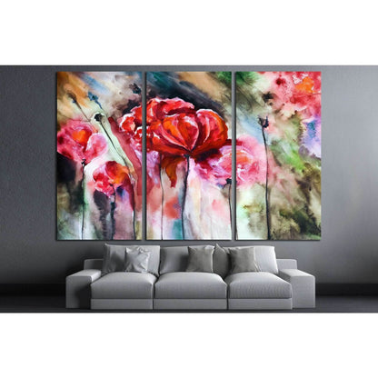 Vivid Floral Abstract Wall Art for Modern Home DecorThis canvas print features an abstract watercolor painting of vibrant red flowers, with fluid strokes and splashes of color that create a dynamic and expressive piece. It’s perfect for adding a pop of co