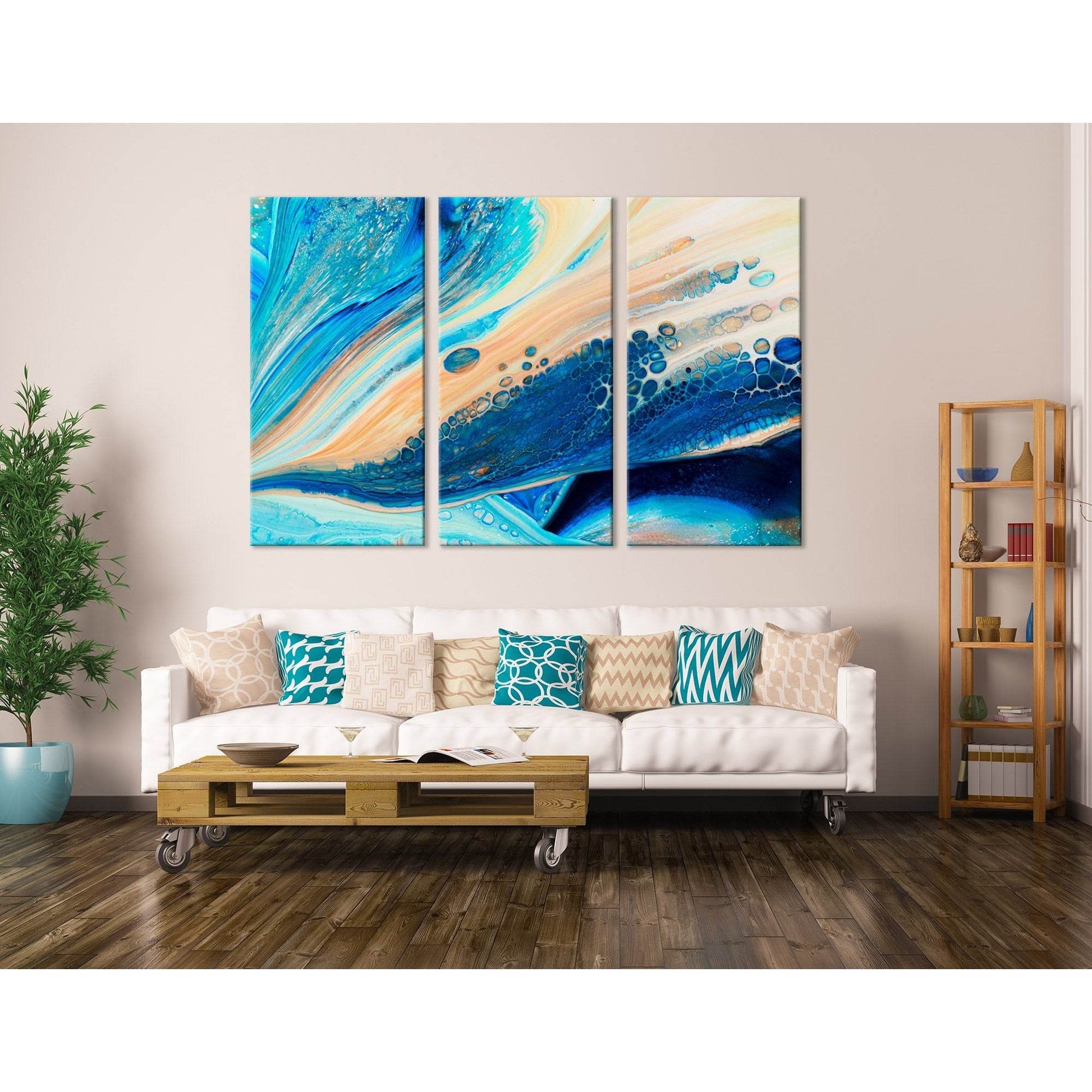 Blue And Beige Abstract №04306 Ready to Hang Canvas Print - Zellart Canvas Prints ALL_Products