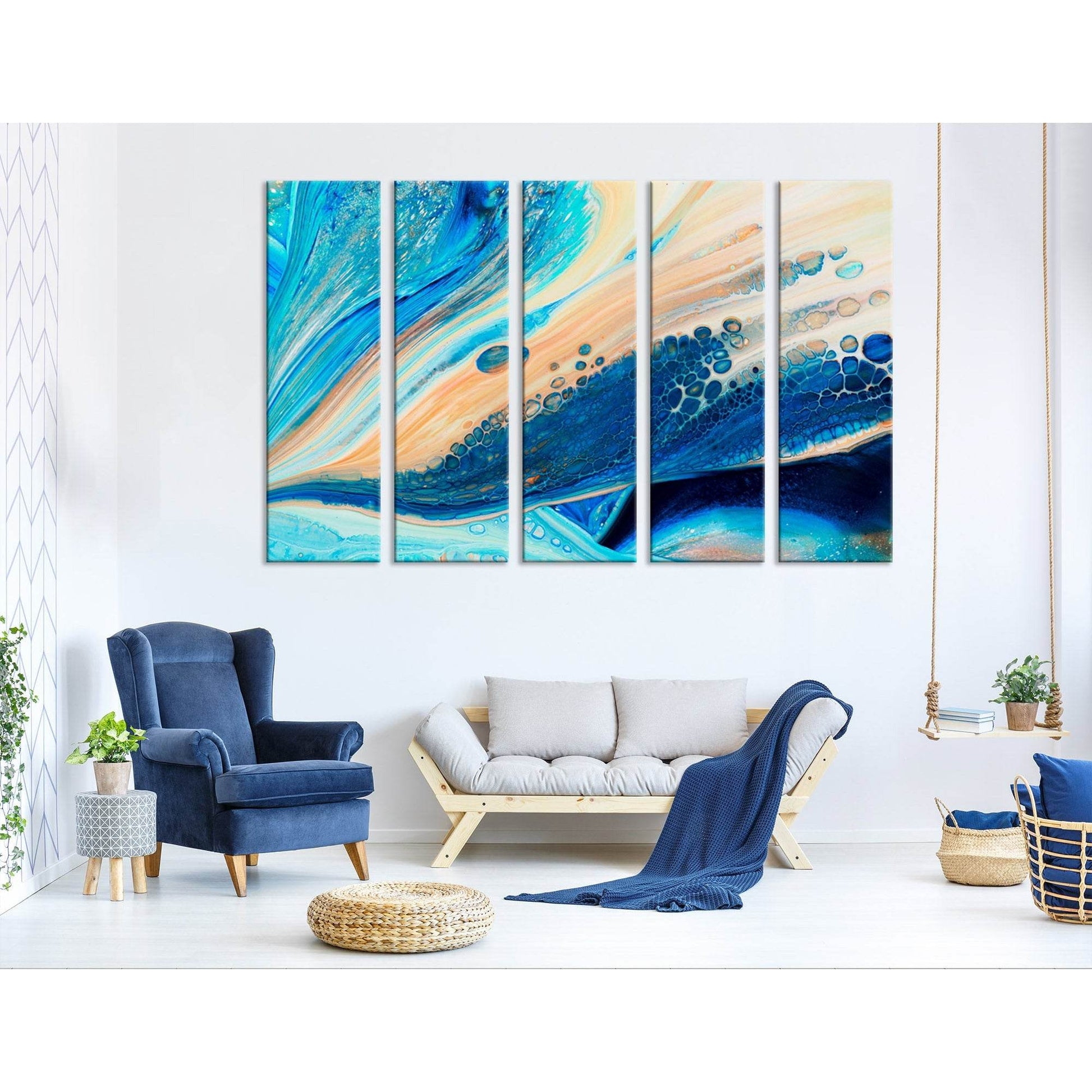 Blue And Beige Abstract №04306 Ready to Hang Canvas Print - Zellart Canvas Prints ALL_Products