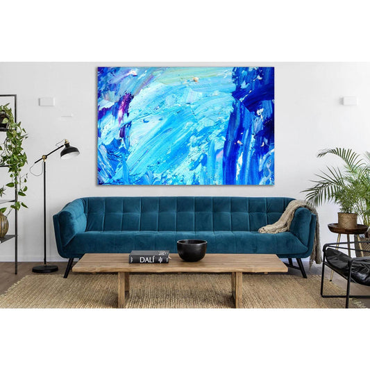 Blue And White Abstract Painting №SL558 Ready to Hang Canvas Print - Zellart Canvas Prints 0new, ALL_Products, Oil Painting Wall Art