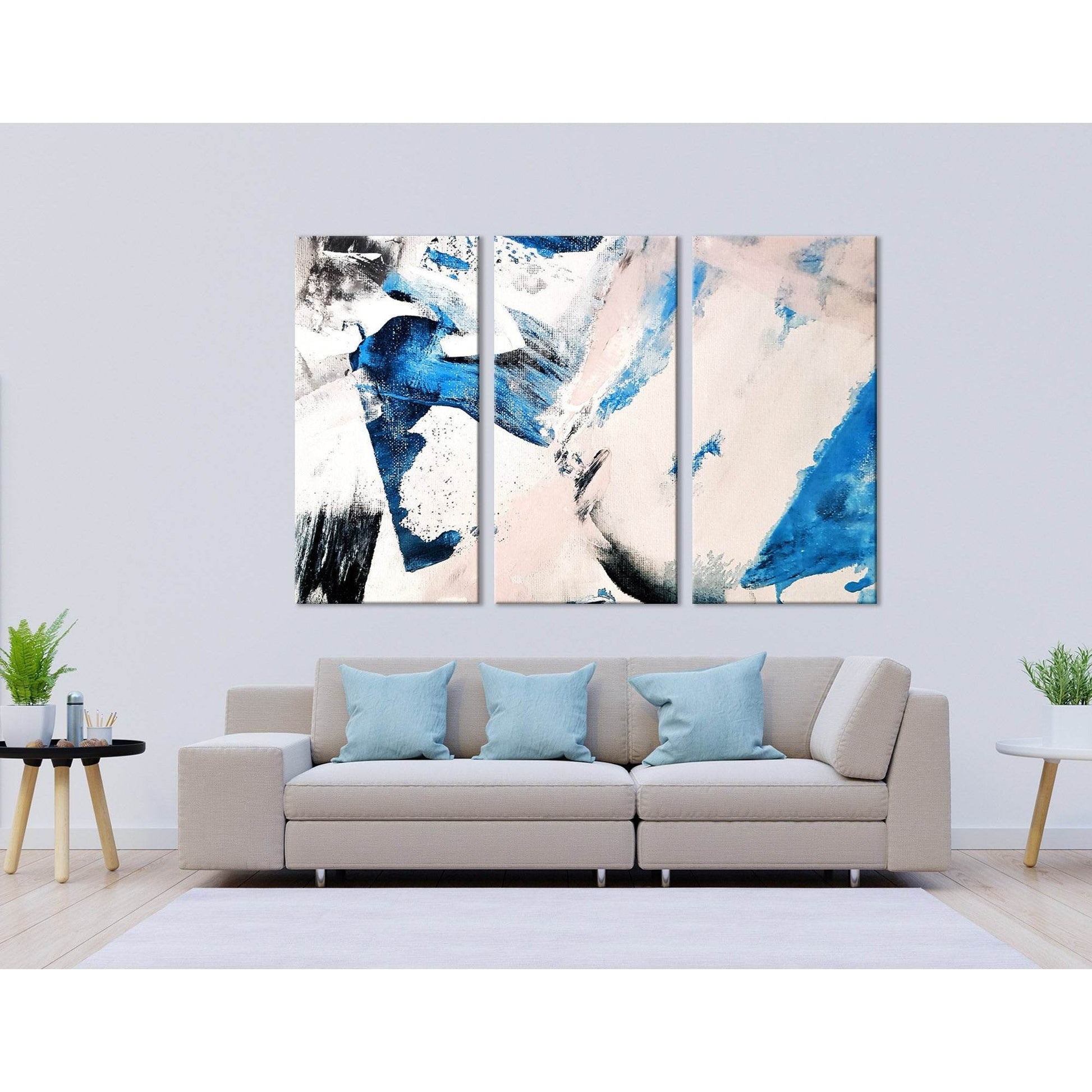 Blue, Black, White, Light Pink Abstract №04254 Ready to Hang Canvas Print - Zellart Canvas Prints ALL_Products