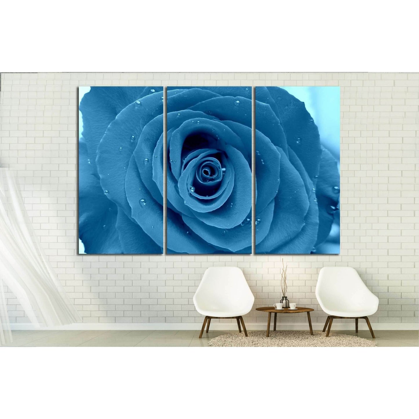 Blue rose in rain - Flower of red rose under a deform glass №2570 Ready to Hang Canvas Print - Zellart Canvas Prints ALL_Products, s-2570
