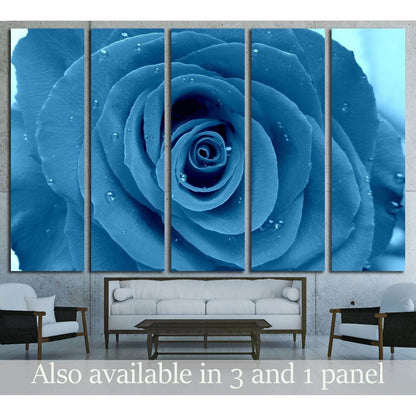 Blue rose in rain - Flower of red rose under a deform glass №2570 Ready to Hang Canvas Print - Zellart Canvas Prints ALL_Products, s-2570