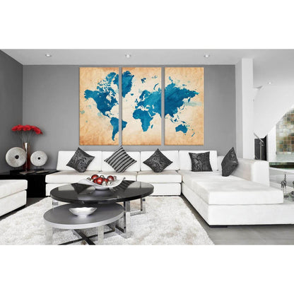 Blue World Map №703 Ready to Hang Canvas Print - Zellart Canvas Prints ALL_Products, autopostr_pinterest_65155, autopostr_pinterest_65157, autopostr_pinterest_65158, autopostr_pinterest_65160