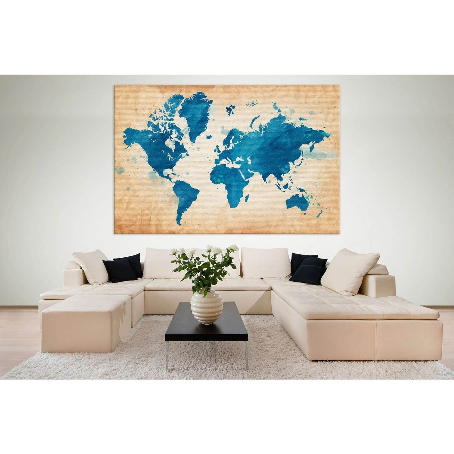 Blue World Map №703 Ready to Hang Canvas Print - Zellart Canvas Prints ALL_Products, autopostr_pinterest_65155, autopostr_pinterest_65157, autopostr_pinterest_65158, autopostr_pinterest_65160