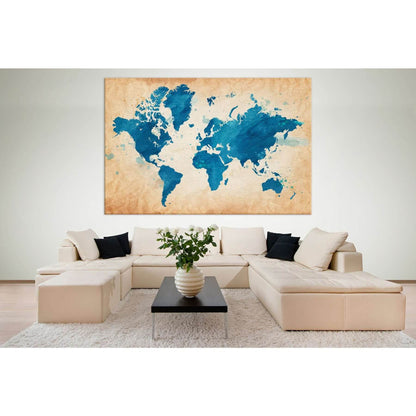 Blue World Map №703 Ready to Hang Canvas Print - Zellart Canvas Prints ALL_Products, autopostr_pinterest_65155, autopostr_pinterest_65157, autopostr_pinterest_65158, autopostr_pinterest_65160