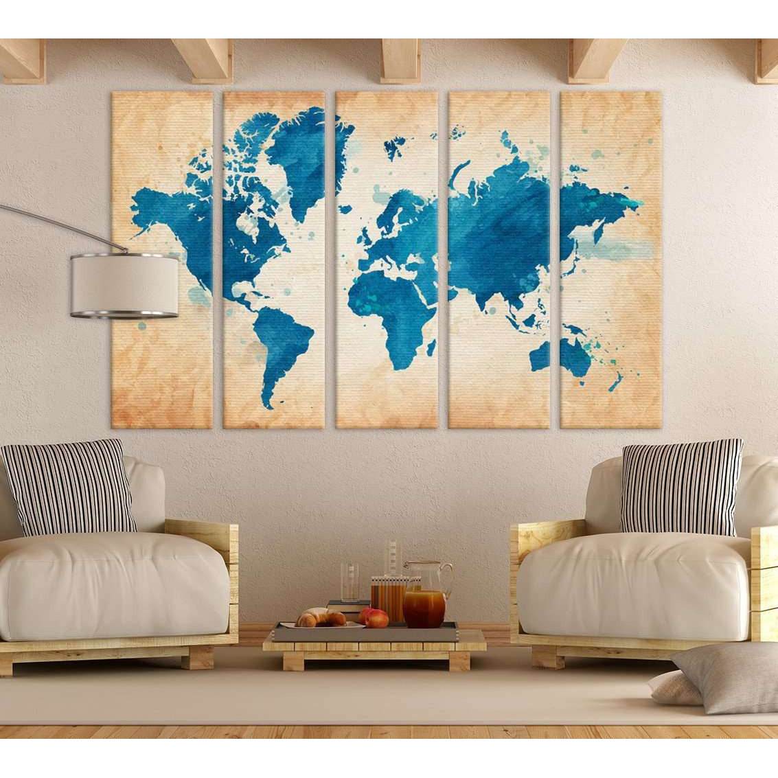 Blue World Map №703 Ready to Hang Canvas Print - Zellart Canvas Prints ALL_Products, autopostr_pinterest_65155, autopostr_pinterest_65157, autopostr_pinterest_65158, autopostr_pinterest_65160