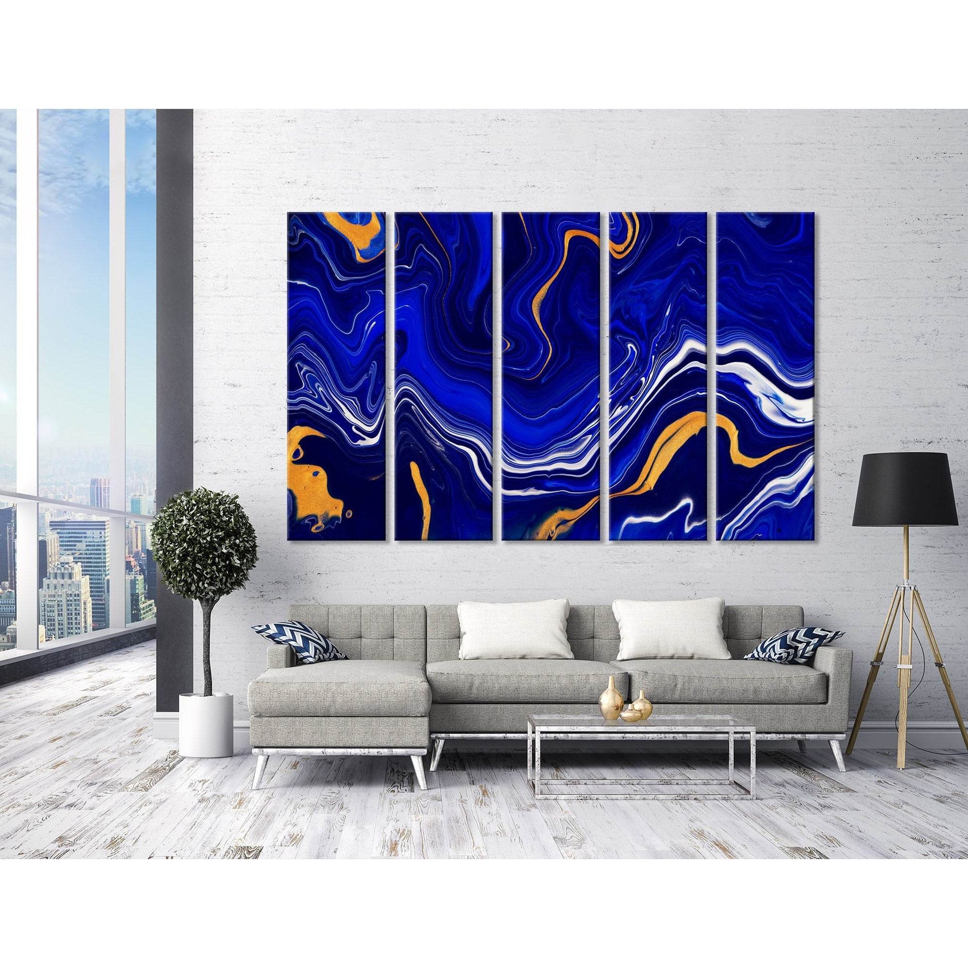 Blue, Yellow And White Anomaly Abstract №04403 Ready to Hang Canvas Print - Zellart Canvas Prints ALL_Products