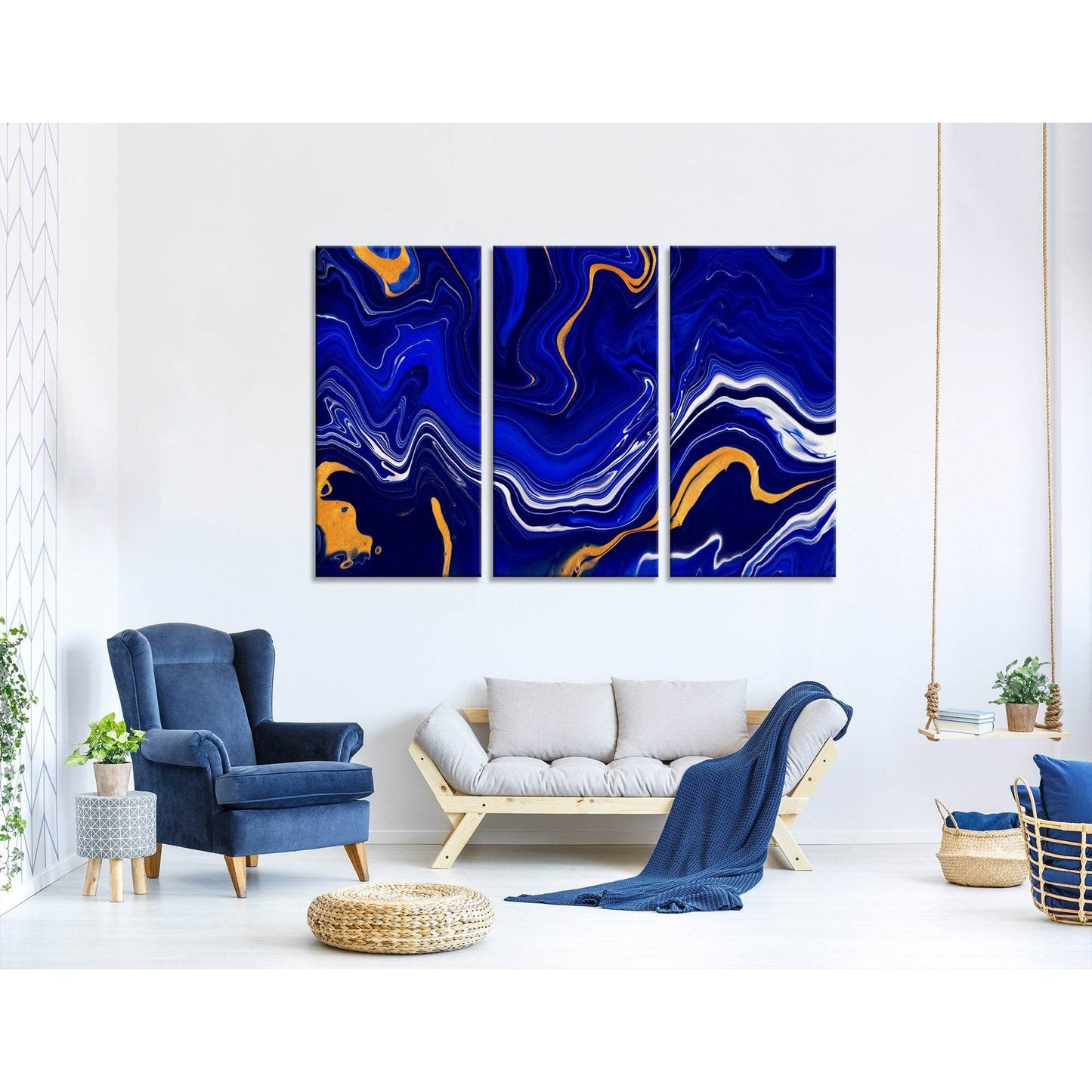 Blue, Yellow And White Anomaly Abstract №04403 Ready to Hang Canvas Print - Zellart Canvas Prints ALL_Products