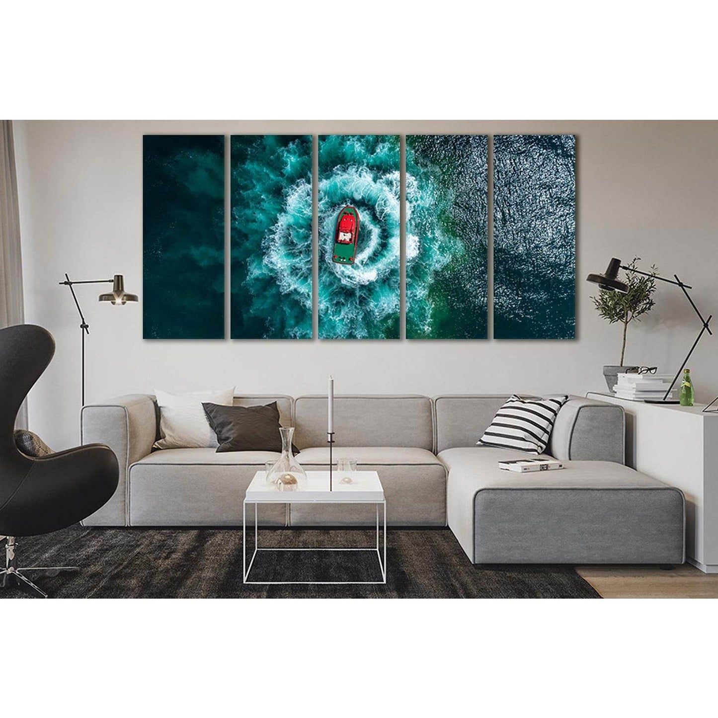 Boat At Sea Top View №SL151 Ready to Hang Canvas Print - Zellart Canvas Prints 0new, ALL_Products, Beach Ocean & Waves