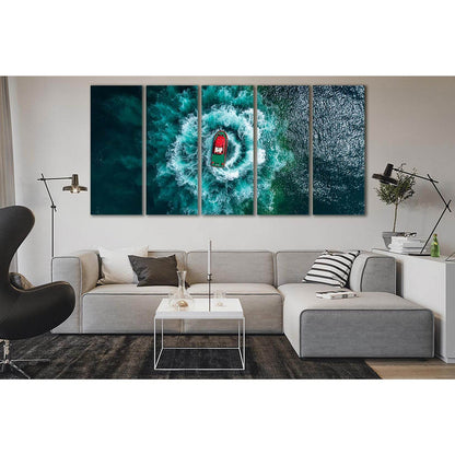 Boat At Sea Top View №SL151 Ready to Hang Canvas Print - Zellart Canvas Prints 0new, ALL_Products, Beach Ocean & Waves