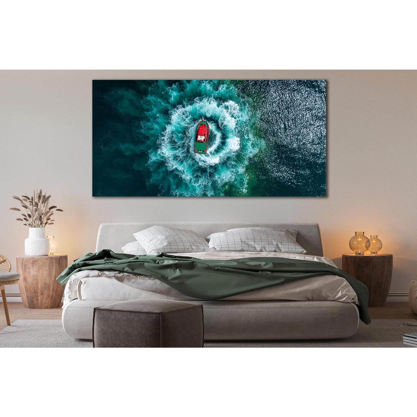 Boat At Sea Top View №SL151 Ready to Hang Canvas Print - Zellart Canvas Prints 0new, ALL_Products, Beach Ocean & Waves