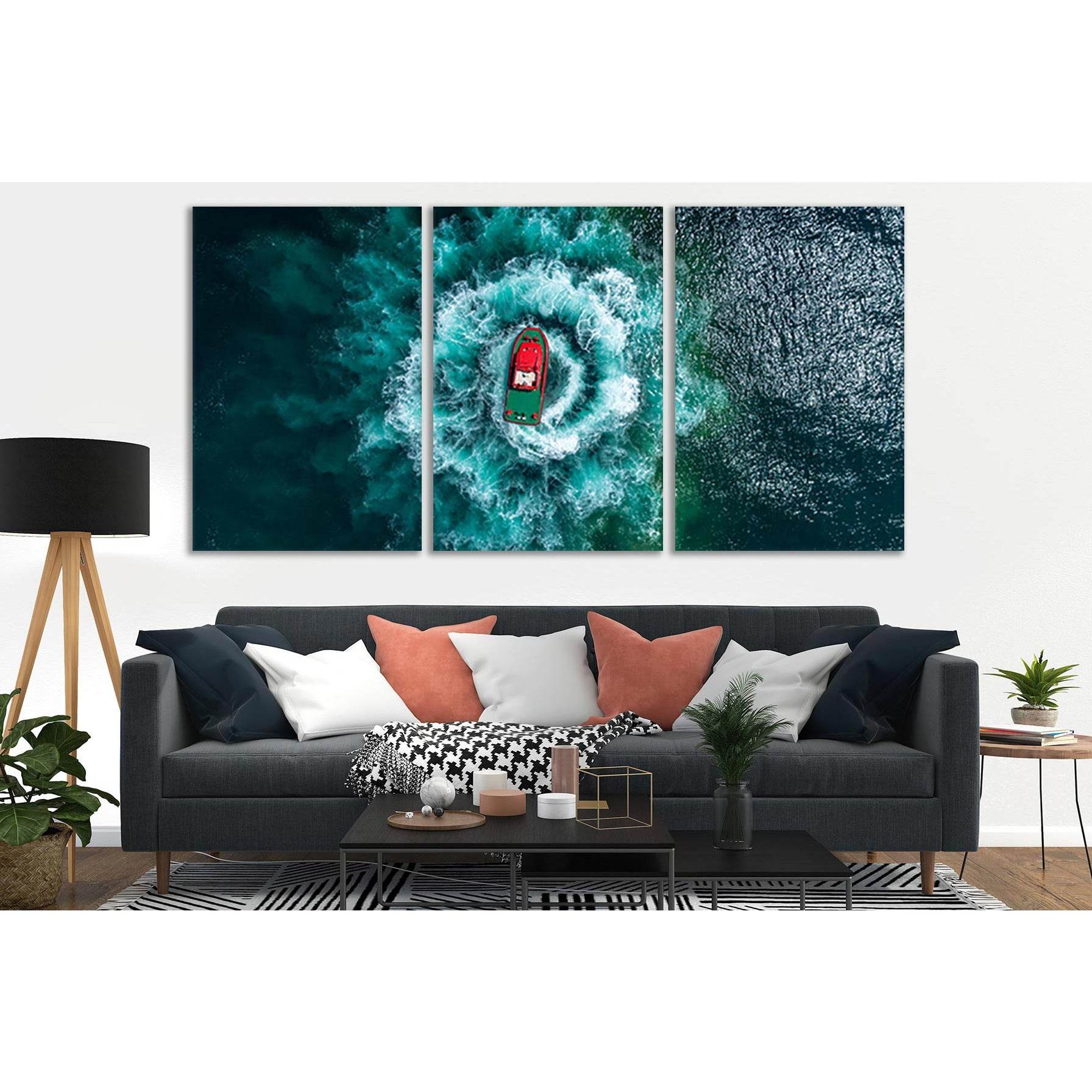 Boat At Sea Top View №SL151 Ready to Hang Canvas Print - Zellart Canvas Prints 0new, ALL_Products, Beach Ocean & Waves