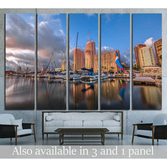 Boats and yachts, Ala Wai Harbor, Hawaii and Honolulu skyline №1731 Ready to Hang Canvas Print - Zellart Canvas Prints ALL_Products, s-1731