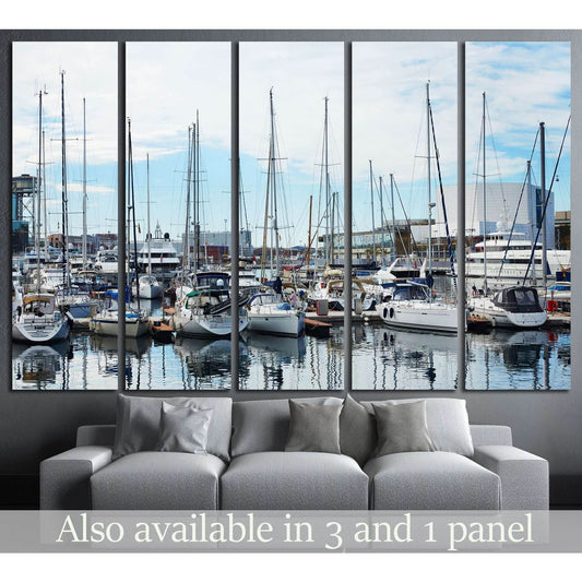 boats at the pier in barselona №1303 Ready to Hang Canvas PrintCanvas art arrives ready to hang, with hanging accessories included and no additional framing required. Every canvas print is hand-crafted, made on-demand at our workshop and expertly stretche