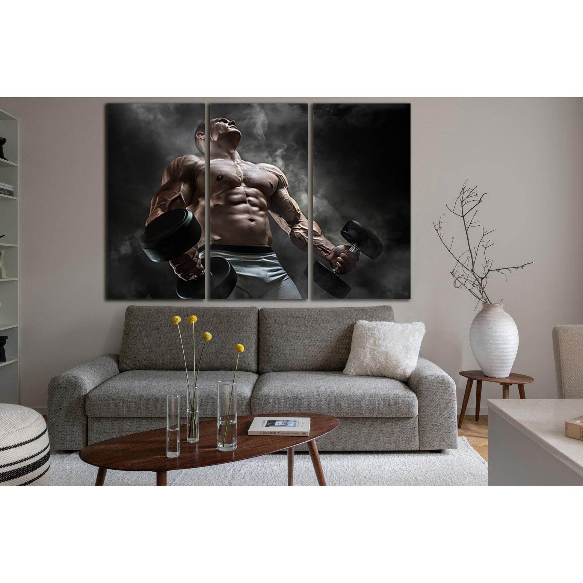 Bodybuilding Man With Dumbbells №SL899 Ready to Hang Canvas Print - Zellart Canvas Prints 0new, ALL_Products, Sports & Motivation