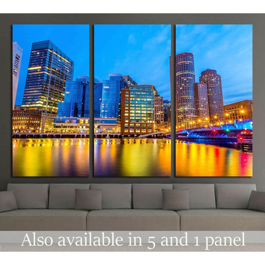 Boston Harbor and Financial District at twilight in Boston, Massachusetts №1684 Ready to Hang Canvas Print - Zellart Canvas Prints ALL_Products, s-1684