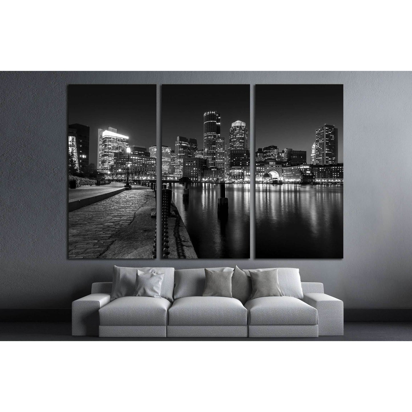 Boston Harbor at night in Black and White. Massachusetts, USA №2143 Ready to Hang Canvas PrintCanvas art arrives ready to hang, with hanging accessories included and no additional framing required. Every canvas print is hand-crafted, made on-demand at our